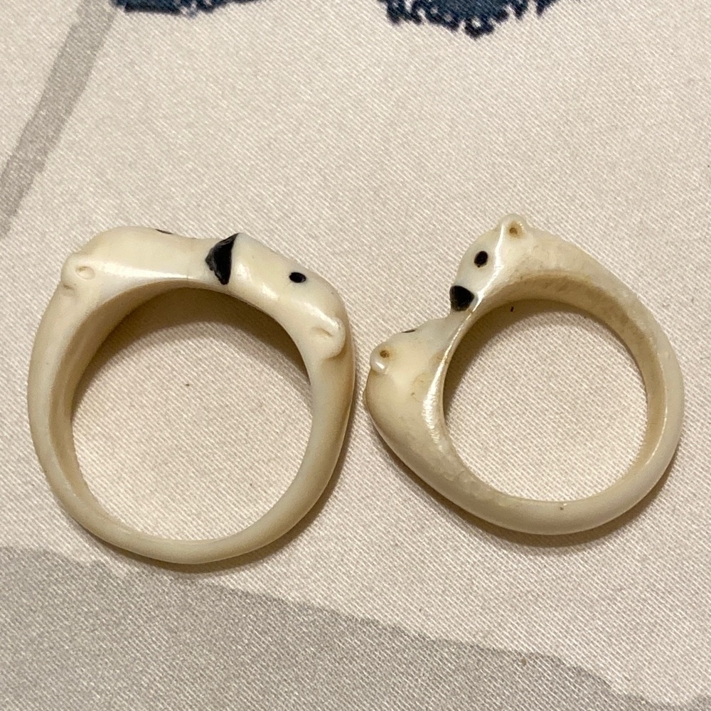 Ivory polar bear couples ring set